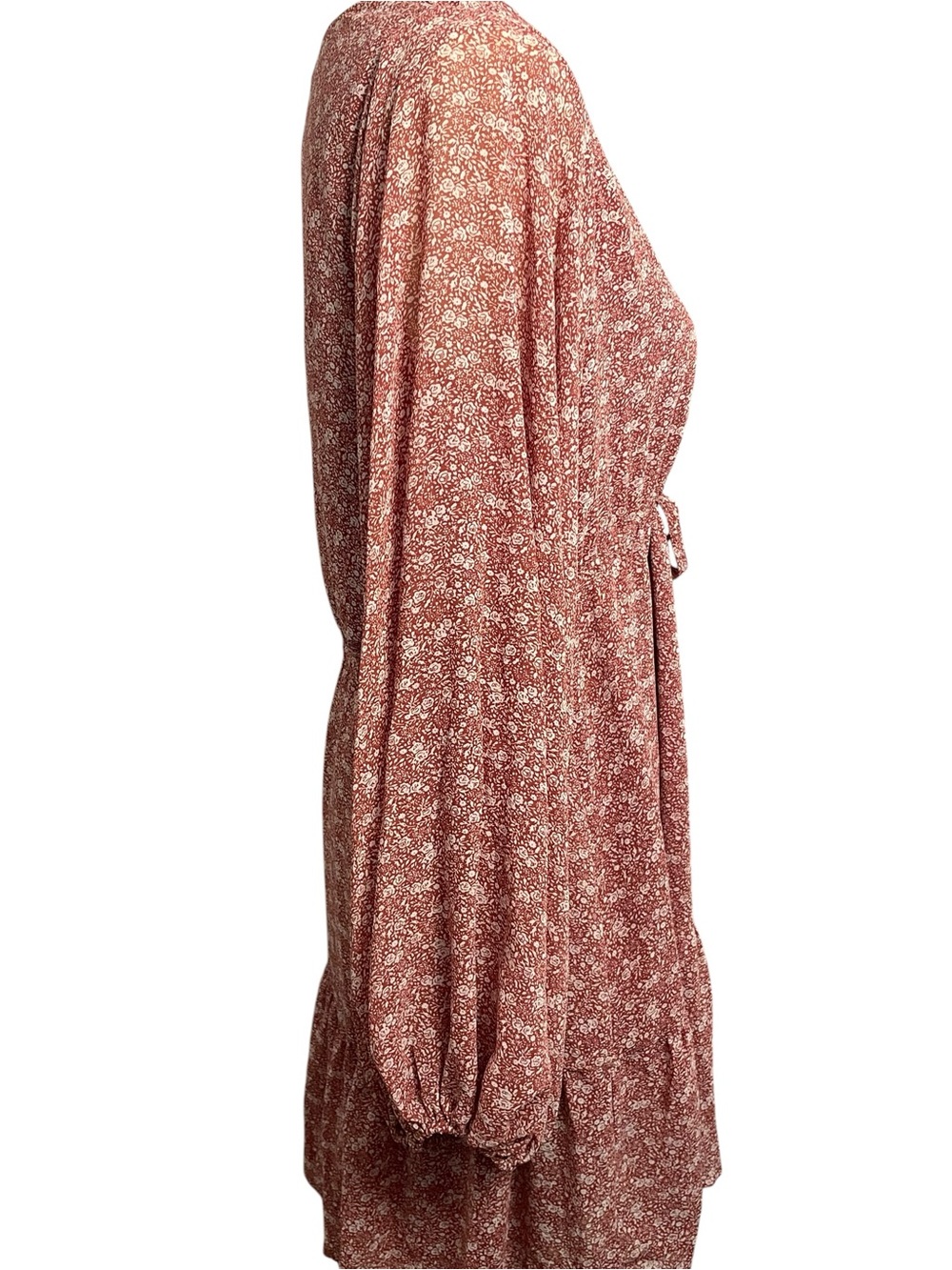 V-Neck Drawstring Waist Long-Sleeve Mini Dress — Rose - Picture 3 of 8